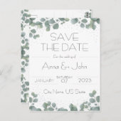 Groene Eucalyptus Modern groen De datum opslaan Briefkaart (Voorkant / Achterkant)