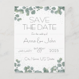 Groene Eucalyptus Modern groen De datum opslaan Briefkaart