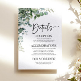 Groene Eucalyptus Moderne bruiloft Details Informatiekaartje