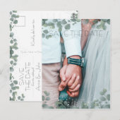 Groene Eucalyptus Moderne foto Save the Date Briefkaart (Voorkant / Achterkant)
