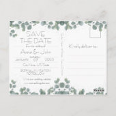 Groene Eucalyptus Moderne foto Save the Date Briefkaart (Achterkant)