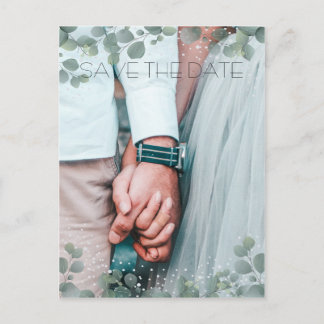 Groene Eucalyptus Moderne foto Save the Date Briefkaart