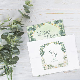 Groene Eucalyptus Monogram Botanische Trouw Vierkante Sticker
