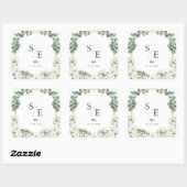 Groene Eucalyptus Monogram Botanische Trouw Vierkante Sticker (Vel)
