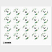Groene Eucalyptus Monogram Bruiloft Envelop Afdich Ronde Sticker (Vel)