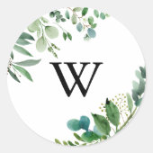 Groene Eucalyptus Monogram Bruiloft Envelop Afdich Ronde Sticker (Voorkant)