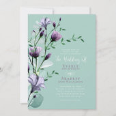 Groene Eucalyptus Paarse Waterverf Bloemige Trouwd Kaart (Voorkant)