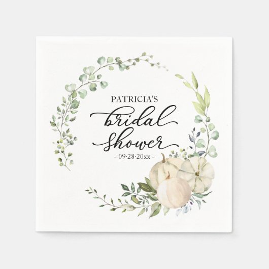 Groene Eucalyptus Pompoen Herfst Bruidscadeau Servet (Voorkant)