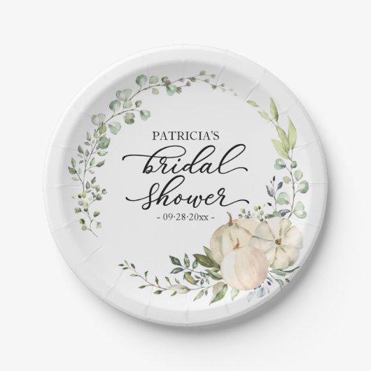 Groene Eucalyptus Pompoen Herfst Bruidsdiner Papieren Bordje (Voorkant)