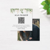Groene Eucalyptus QR-code Foto Bruiloft RSVP Vierkante Visitekaartjes (Bureau)