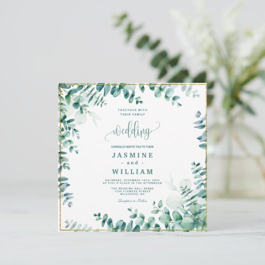Groene Eucalyptus Rand Bruiloft Save The Date (Staand voorkant)