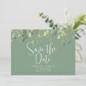 Groene Eucalyptus Rand Save The Date QR Code (Staand voorkant)