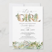 Groene Eucalyptus Roze It's a Girl Baby Shower Kaart (Voorkant)