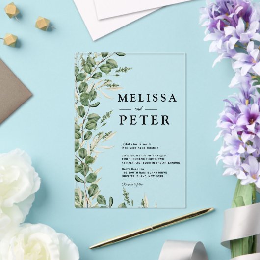 Groene Eucalyptus rustieke bruiloft Acryl Uitnodigingen (Insitu (Huwelijk))