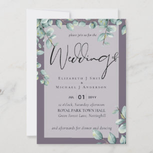 Groene Eucalyptus Sering Grijs Huwelijksuitnodigin