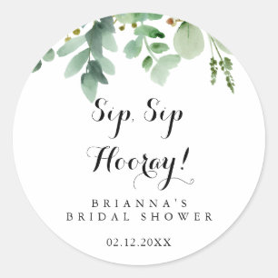 Groene Eucalyptus Sip Sip Hoera Bruiloft Feest Ronde Sticker