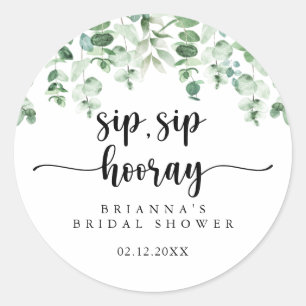 Groene Eucalyptus Sip Sip Hooray Bruiloft   Ronde Sticker