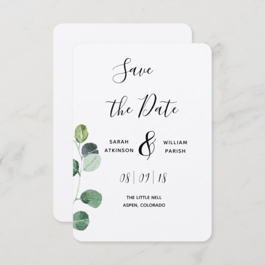 Groene Eucalyptus Sla de datumkaart op Save The Date (Voorkant / Achterkant)
