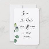 Groene Eucalyptus Sla de datumkaart op Save The Date (Voorkant)