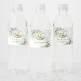 Groene eucalyptus slapende teddybeer over de maan waterfles etiket