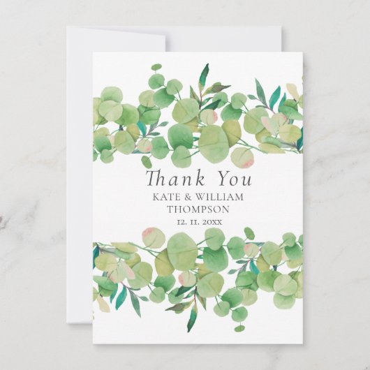 Groene Eucalyptus Slinger Bruiloft Bedankkaart (Voorkant)