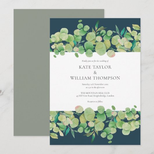 Groene Eucalyptus Slinger Bruiloft Kaart (Voorkant / Achterkant)