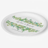 Groene Eucalyptus Slinger Bruiloft Papieren Bordje (Gekanteld)