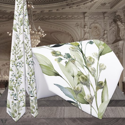 Groene Eucalyptus Spray & Wijnstok Bruiloft Necksj Stropdas