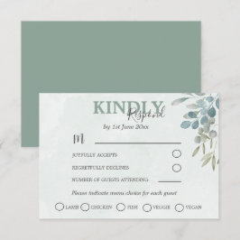 Groene Eucalyptus Stof Blauw Huwelijk RSVP Kaartje