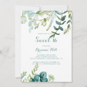  groene Eucalyptus Sweet 16 Birthday Party Kaart (Voorkant)