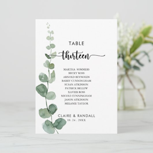 Groene Eucalyptus Tabel Nummer 13 Zitkuur Kaart (Staand voorkant)