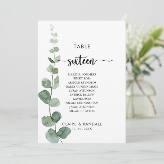 Groene Eucalyptus Tabel Nummer 16 Zitkuur Kaart (Staand voorkant)