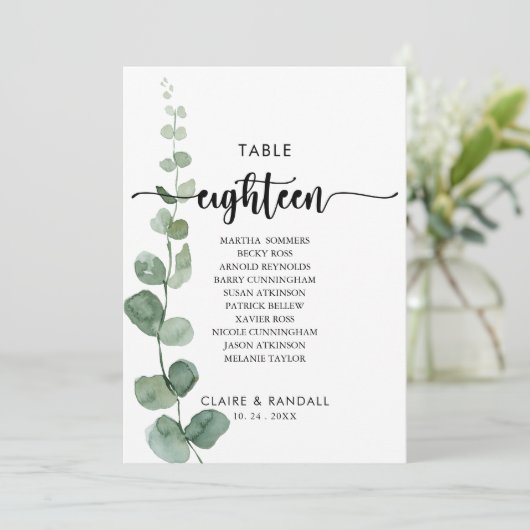 Groene Eucalyptus Tabel Nummer 18 Zitkuur Kaart (Staand voorkant)