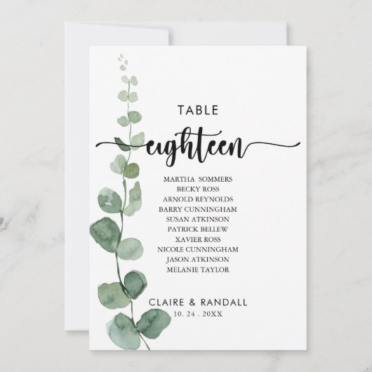 Groene Eucalyptus Tabel Nummer 18 Zitkuur Kaart (Achterkant)