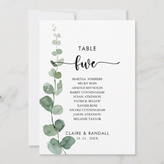 Groene Eucalyptus Tabel Nummer 5 Zitdiagram Kaart (Achterkant)