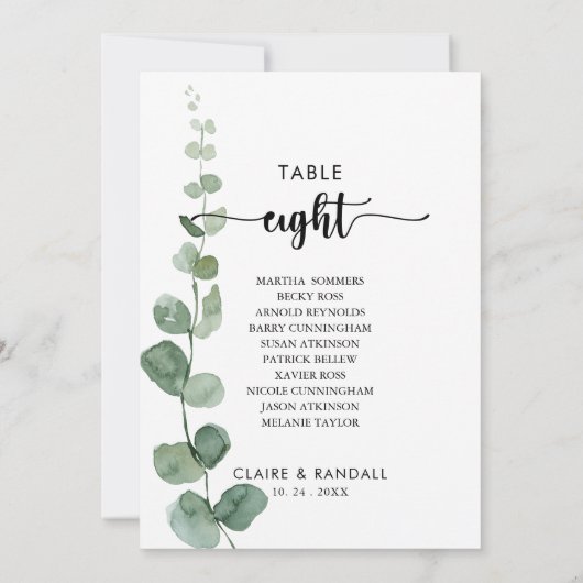 Groene Eucalyptus Tabel Nummer 8 Zitkuur Kaart (Achterkant)