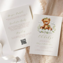 Groene Eucalyptus teddybeer QR Code Baby shower