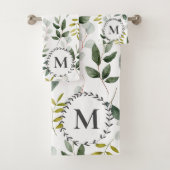 Groene Eucalyptus Tropische Bladeren met Monogram Bad Handdoek (Insitu)