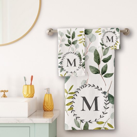 Groene Eucalyptus Tropische Bladeren met Monogram Bad Handdoek
