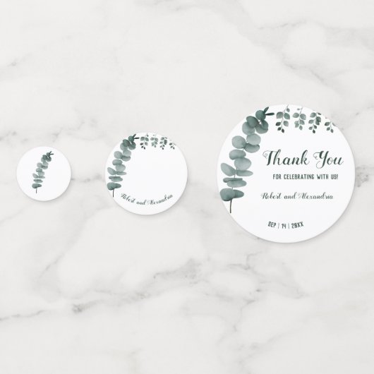 Groene Eucalyptus Trouw Bruidsfeest Confetti (Achterkanten)