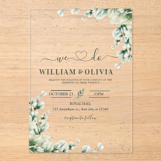 Groene Eucalyptus Trouw Uitnodiging Bloemige Trouw (Voorkant)