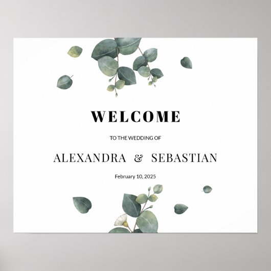 Groene Eucalyptus Trouw Welkomstbord Poster (Voorkant)
