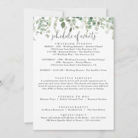 Groene Eucalyptus Trouw Welkomstbrief (Achterkant)