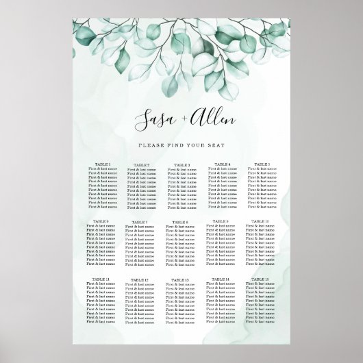 Groene Eucalyptus Trouw Zittijd Chart Poster (Voorkant)