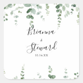 Groene Eucalyptus trouwenvelop afdichtingen Vierkante Sticker