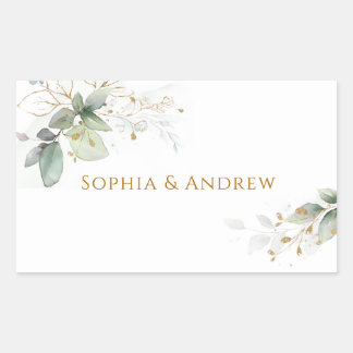 Groene Eucalyptus Trouwgast Naamlabel Rechthoekige Sticker