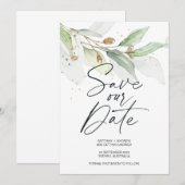 Groene Eucalyptus Trouwkaart Save the Date Uitnodi Kaart (Voorkant / Achterkant)