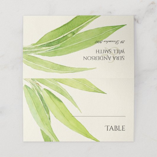 GROENE EUCALYPTUS VERLAAGT WATERVERF FOLIAGE LEAF PLAATSKAARTJE (Buitenkant ongevouwen)