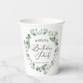 Groene eucalyptus verlaat botanisch verjaardagsfee papieren bekers (Achterkant)