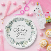 Groene eucalyptus verlaat botanisch verjaardagsfee papieren bordje (Feest)